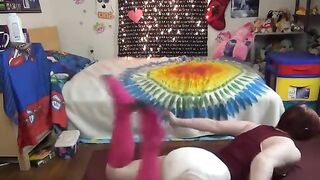 Lovely brunette babe poops in her big panty