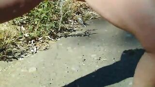 Gorgeous naked ass lady poops outdoor