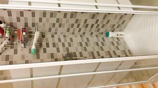 Tattooed blonde girl shitting in the shower