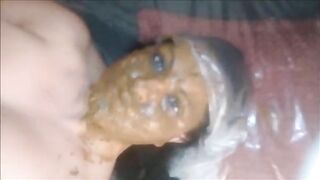 Busty wife with messy shit face