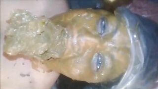 Busty wife with messy shit face