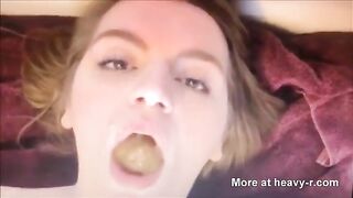 Seductive brunette girl eating shit