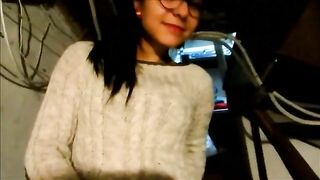 Cute teen in glasses poo