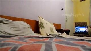 Naughty brunette teen girl masturbates