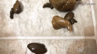 Wild amateur brunette chick dropping poop pebbles