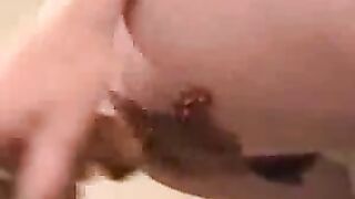 Girl eats a big load of shit from her ass