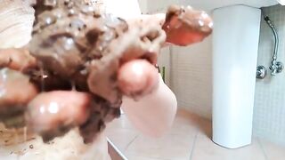 Girl playing with her sticky shit