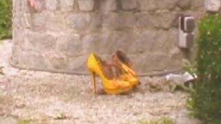 Outdoor poop on her shoes