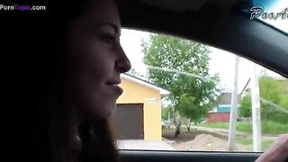 Nasty brunette girl poops outdoor