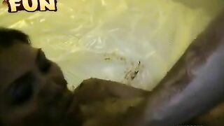 Brunette Asian babe loves messy shit