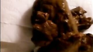 Seductive big black booty lady pooping