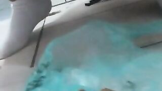 A blonde babe sits on the toilet and takes a massive shit