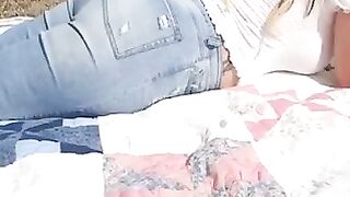 Beautiful lady pooping in her jeans