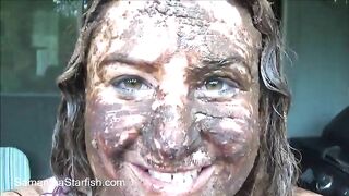 Chubby lady rubs shits on her pretty face