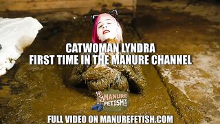Catwoman Lyndra masturbates and baths in cowshit