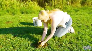 Collecting and smearing Cow dung