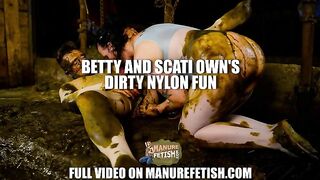 Dirty nylon babe fun in cow shit