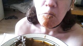 Kinky busty eating heavy shit