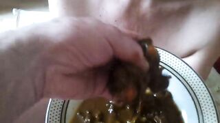 Kinky busty eating heavy shit