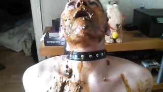 Huge boobs mature lady eating and smearing shit