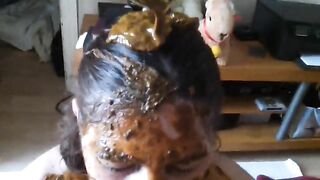 Mature dirty lady eating messy shit