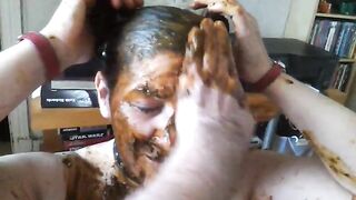 Mature dirty lady eating messy shit