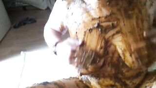 Massive tits lady covered in shit