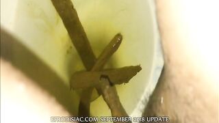 Kinky horny girl pooping hard in toilet