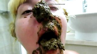 Blonde lady gets her face covered in shit