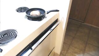 Lovely chubby wife makes scat food