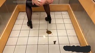 Chubby blonde lady poops in the elevator