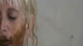 Wife gives blowjob before taking shit on her face