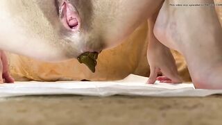 Mushy green poop closeup