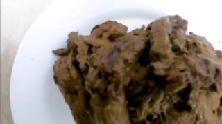 Big booty lady poops in the toilet