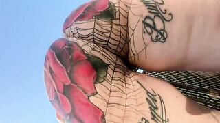 Woman with heavy jewelry pegged and taking a shit