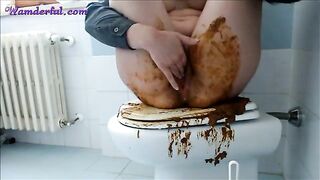 Slut eats her shit from toilet brush