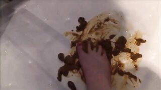 Shit and piss in the shower and put her feet on it
