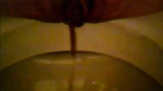 Shitting in the toilet and inserting dildo on her asshole