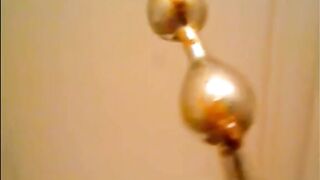 Shitting in the toilet and inserting dildo on her asshole