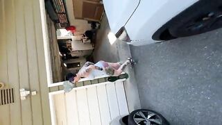 Mature lady and outdoor poop