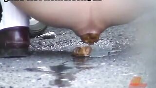 Japanese girl drops poops in the street