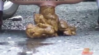 Japanese girl drops poops in the street
