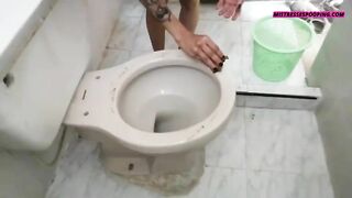 Skinny horny girl masturbates with shit