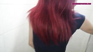 Skinny horny girl masturbates with shit