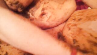 Licking and rubbing shit