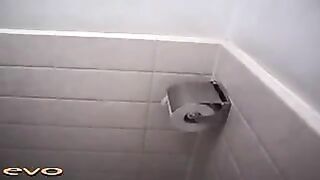 Smooth shaved pussy lady poops POV