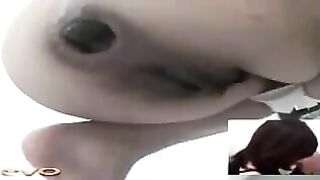 Smooth shaved pussy lady poops POV