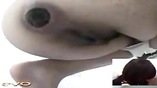 Smooth shaved pussy lady poops POV