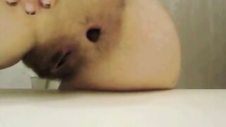 Cheeky ass lady poop closeup