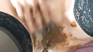 Hot panty poop and smearing solo